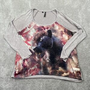Guess Los Angeles Black Jaguars Graphics T-Shirt Women's Size L Gray Multicolor